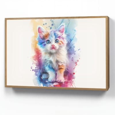 Nachtlampje 100x70 cm - Kinder lamp - Kat - Kleurrijk - Verf - Dier - Wit - Tafellamp kinderkamer draadloos - Slaapkamer lampje - Bedlamp kinderen - Kinderlampje - Wandlamp babykamer - Nachtlampjes