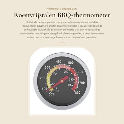 Dailygoods - Roestvrijstalen BBQ-thermometer - Temperatuurmeter voor barbecue - Met warmte-indicator - Nauwkeurig en duurzaam - Geschikt voor grillen...