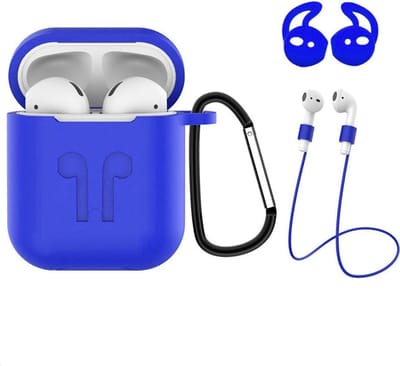 Case Geschikt voor AirPods 1 Hoesje Hoes Siliconen 3-in-1 Met Clip Cover - Hoesje Geschikt voor Apple Airpods 1 Siliconen 3-in-1 Met Clip - Blauw
