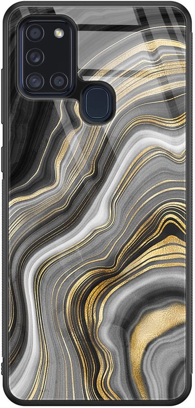 Hoesje geschikt voor Samsung Galaxy A21s - Marble agate - Luxe Glazen Hardcase - Marmer - Goud
