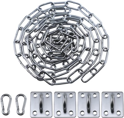 Dailygoods- Roestvrijstalen Ketting - 2 x 1 m - Schakelketting met Karabijnhaak - Draagvermogen 70 kg - Inclusief Klemmen/Haken - Duurzaam en Waterdicht