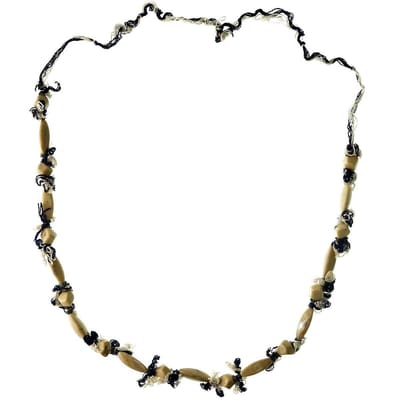 Behave - Kralen Ketting Donker Blauw en Crème Kleur - 110 cm