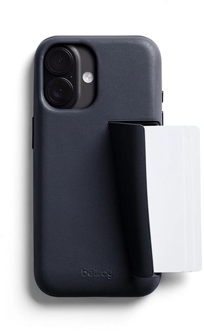 Bellroy 3 Card Portemonnee Hoesje iPhone 17 – Opslag voor 3 Kaarten – Functie als Telefoonstandaard – Reserve SIM-kaartsleuf - Blauw