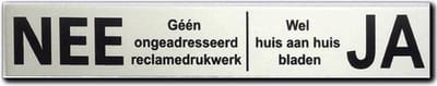 NEE JA Sticker Brievenbus - Brievenbussticker nee ja aluminium bordje zwart - 150 mm x 25 mm x 0,5 mm.