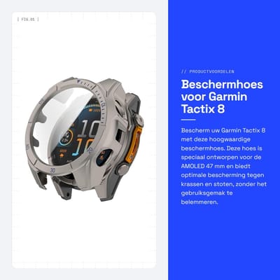 Dailygoods - Beschermhoes voor Garmin Tactix 8 met Glasfolie en Kunststof Frame