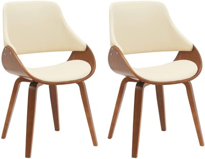 CLP Vangale Set van 2 eetkamerstoelen - Klassiek - gestoffeerd - buighouten onderstel - Kunstleer/walnoot/creme