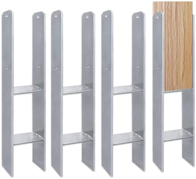 H-paalhouder Set - Paalanker Grond - Constructie Ondersteunen - Thermisch Verzinkt Staal - 91x60x600mm 4 Stuks - Zilverkleurig