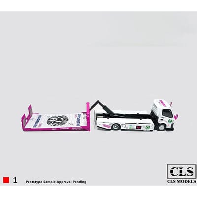 Nouveau Modèle Pre Cls 1:64 Hino 300 Iron Dames 24 Heures du Mans Dépanneuse Alliage Miniature Modèle Moulé sous Pression Remorque Modèle de Voiture Jouets white
