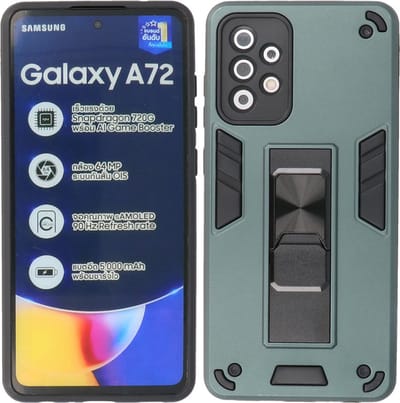 Samsung Galaxy A72 5G Hoesje - Tough Armor Hardcase – Telefoonhoesje Met Standfunctie – Bestcases Backcover - Donker Groen