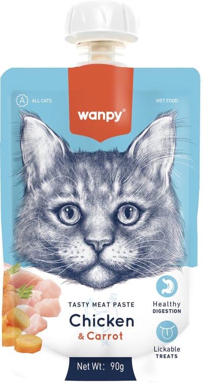 Wanpy - Smakelijke vleespasta Kip & Wortel - Kattensnack