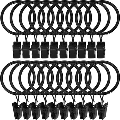 30 stuks ringgordijnclips sterke metalen decoratieve gordijnen raamgordijnring met clip roestvrij vintage compatibel met maximaal 2,5 cm draperie roede (Zwart)