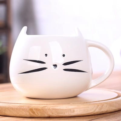 Leuke Kat Keramische Kop Cartoon Mok Zwart en Wit Set van Kopjes Kattenkop Huishouden Drinkwaterkop Koffiekop Cadeau 301-400ml white