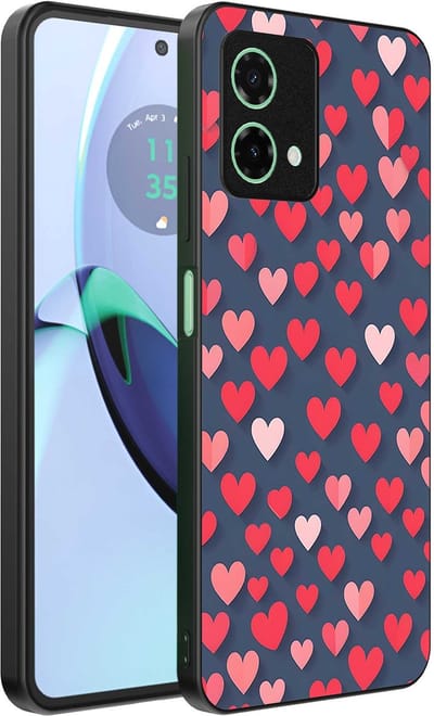 Geschikt voor Motorola Moto G84 Telefoonhoesje met Roze en Rode Hartjes Opdruk - TPU Backcover Case With Rosé and Red Heart Design - Smartphonica geschikt voor Motorola Moto G84