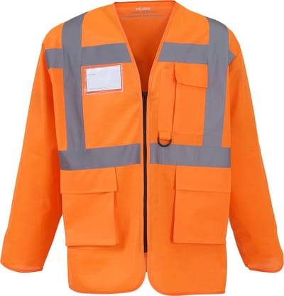Veiligheidshesje met rits oranje, lange mouwen S