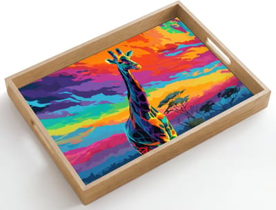 Dienblad hout 50x35 cm - Schootdienblad - Giraffe - Savanna - Lucht - Gekleurd - Borrelplank rechthoek - Plateau dienbladen