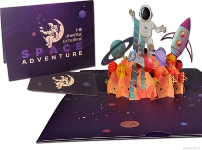 Popcards popupkaarten – Verjaardagskaart Astronaut Ruimtevaarder Heelal Raket NASA Ruimteschip Kosmonaut Ruimtereis Mars Maan Sterren Felicitatie pop-up kaart 3D wenskaart