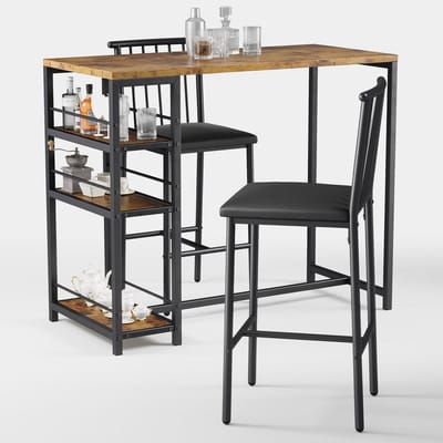 Xbro Bartafel Set 3-delig – Eettafel met 2 Barkrukken – Met Opbergruimte – Vintage – Keuken & Eetkamer