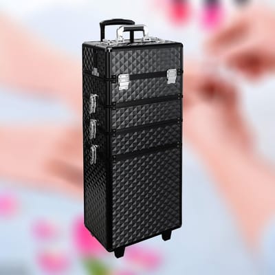 JGS® - 4-in-1 Professionele Cosmetica Koffer op Wielen, Diamantzwart, Ideaal voor Schoonheidsspecialisten en Make-up Artiesten -