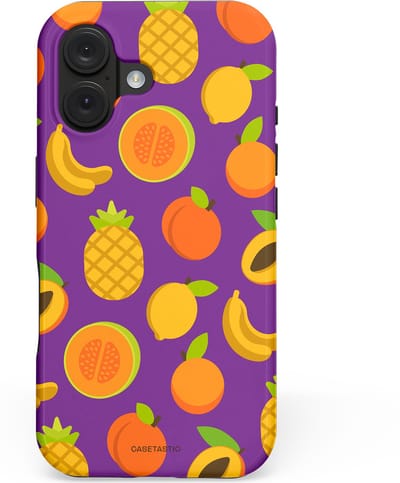 Casetastic hoesje geschikt voor Apple iPhone 16 - MagSafe - Dubbellaagse bescherming - Tropisch Fruit Feest - Fashion Case - Lavendel Okergeel Oranje