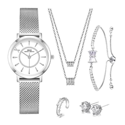 Zilver kleur  Premium Horloge, Ring, Armband, oorbellen en Ketting | Boerni Aibisino | SMAEL Z011 | Zilver luxe geschenk set| Crystal glass | Premium kwaliteit uurwerk Quartz Japan  Mineraal Geschenk | Fashion | Elegant | Dames | Vrouw | Black Friday