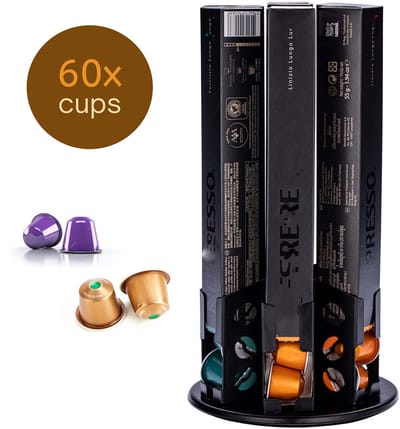 Boscer Capsule Houder - Geschikt voor 60 Nespresso Cups - Koffie & Espresso Houder - 360° Draaibaar - Antislip - Capsulehouder - Zwart