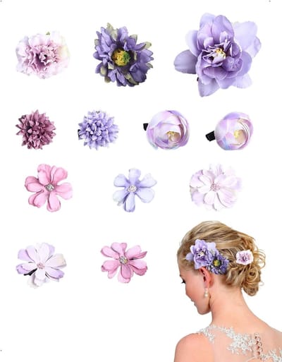 12-delige set bohemien haarspeldjes met bloemen, trendy haaraccessoires voor vrouwen en meisjes, perfect voor feesten, bruiloften en vakanties, blauw-paars design