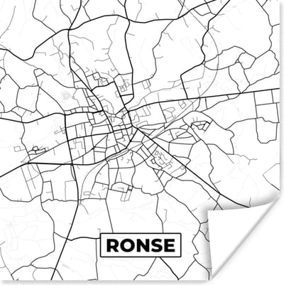 Poster Stadskaart – Plattegrond – België – Zwart Wit – Ronse – Kaart - 100x100 cm XXL