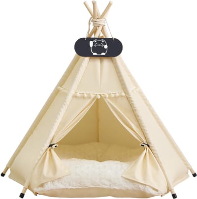 Unyqoos® Stijlvolle Tipi Tent voor Huisdieren met Dubbelzijdig Kussen en Wasbare Bekleding, 60 x 60 x 70 cm