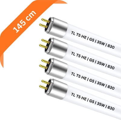 4x T5 TL buizen 145 cm – 830 Warm Wit 3000K – 35W – G5 fitting – 3290 lumen – Ø 1.6 cm