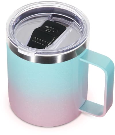 Ge茂soleerde RVS Koffiebeker 400 ml - Lekvrij Deksel - Dubbelwandige Thermobeker - Met Handvat - Herbruikbare Reisbeker - Groen - Voor Koffie, Camping & Onderweg