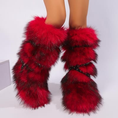 Winterlaarzen Dames Faux Fur Sneeuwlaarzen Warme Platform Lange Laarzen Schattige Pluche Overknee Hoge Laarzen Y2K Meisjes Outdoor Furry Schoenen 42 rood