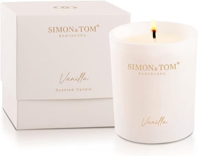 Simon & Tom aromatische luxe geurkaars gemaakt van NATUURLIJKE Soja Wax, Kalmerende Rijke vanillegeur, Langdurige geur, 100 uur brandtijd.