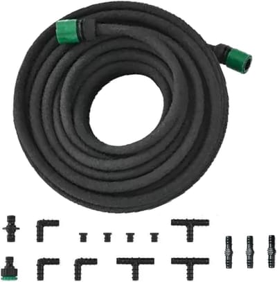Druppelslang Set - Irrigatie Parelslang - Efficiënt Water Geven - Corrosiebestendige Koppelingen - 15 Meter Lengte - Zwart