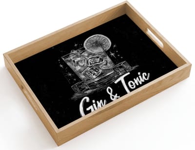Dienblad hout 40x30 cm - Schootdienblad - Gin en tonic - Glas - Limoen - Ijsblokjes - Borrelplank rechthoek - Plateau dienbladen