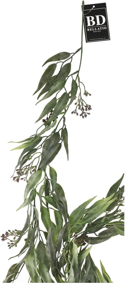 Bellatio Design kunstplant / hangplant slinger - Eucalyptus - groen - 198 cm lang - bladeren guirlandes - bladgroen decoratie