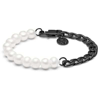 Chad Amager Gunmetal Armband met Curbschakels & Parels