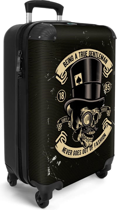 NoBoringSuitcases.com® - Skull koffer mannen zwart - Past binnen 55x40x20 en 55x35x20 cm - Trolley handbagage flightcase - Doodskop reis cadeau - Valiezen met wieltjes - Reistrolley volwassenen - Zwarte reiskoffer op wielen - Rolkoffer lichtgewicht