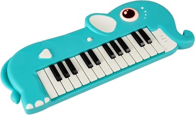 Kinderpiano 25 Toetsen - Elektronisch Toetsenbord - Muziek Leren Spelen - Geïntegreerde Lichteffecten - 37 x 14.5 cm - Blauw Olifant
