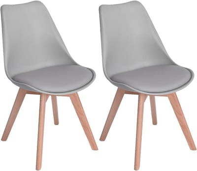 EGGREE Set van 2 lunch bureaustoelen met poten van massief eikenhout - stoelen zonder armleuningen gestoffeerd design - Grijs