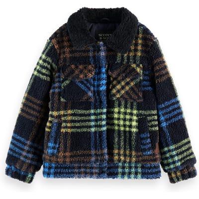 Scotch & Soda Boys Teddy Trucker Jacket Sky Captain/ Mustang/ Limeaid Chec Taglia: 4 | Giacche Outlet | kids | Verde