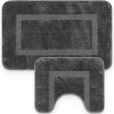 Loti Living Badmat Set Met Toiletmat Antislip – Douchemat – Badmat Badkamer – Vloermat – Badmat set wc mat – Badmat set antislip - Grijs - 50x80 cm + 50x40 cm