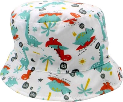 Vissershoedje / Zonnehoedje Baby&Kind - Wit Dinosaurussen Cartoon Surfing Tropical - Katoen-47cm