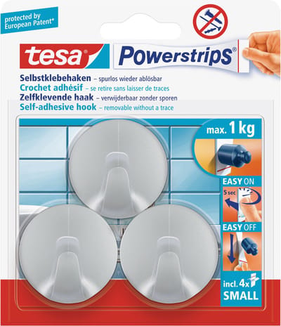 6x Tesa Powerstrips ronde haken chroom small - Klusbenodigdheden - Huishouden - Verwijderbare haken - Opplak haken 6 stuks