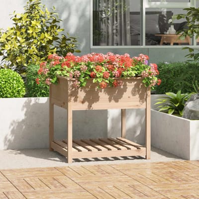 vidaXL - Plantenbak - met - schap - 82,5x82,5x81 - cm - massief - grenenhout
