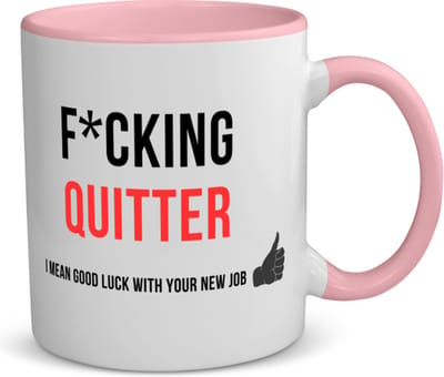 Akyol - fucking quitter i mean goodluck with your new job koffiemok - theemok Roze - Quotes - iemand die ontslag neemt - collega's - werknemers - verjaardagscadeau - verjaardag - cadeau - afscheidscadeau - geschenk - leuke cadeau - 350 ML inhoud
