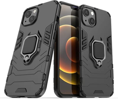 MobyDefend Hoesje - Geschikt voor iPhone 13 - Dubbelgelaagde Pantsercase Met Standaard - Zwart