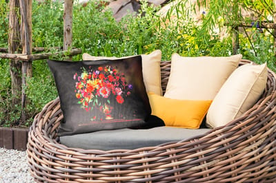 Buitenkussens - Tuin - Kleuren - Boeket - Vaas - Hout - 50x30 cm