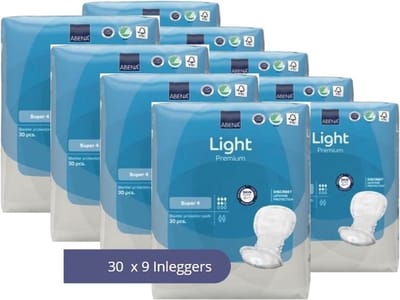 ABENA Light Super 4, 270x Inlegverband, Karton, te Dragen in aansluitend Ondergoed- Voor flinke druppeltjes tot scheutjes urineverlies - Absorptie 850 ml, wit lichtblauw