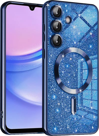 Hoesje geschikt voor Samsung Galaxy A15 4G/5G - Techsuit Luxury Glitter Back Cover - Geschikt voor MagSafe - Donkerblauw