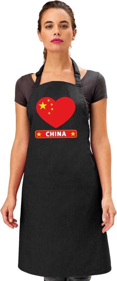 Keukenschort - Barbecueschort - I Love China vlag - zwart - heren en dames - Landen supporters - Gerechten - Avond